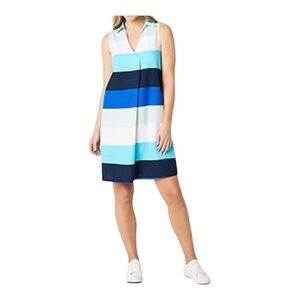 Liz Claiborne Blue Striped Cotton Blend Sleeveless A-Line Dress Size 16W NWT